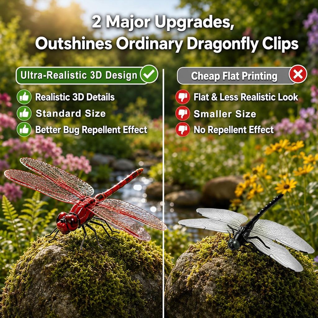 8 Pack 3D Dragonfly Clips, Realistic Fake Dragonflies With Stakes