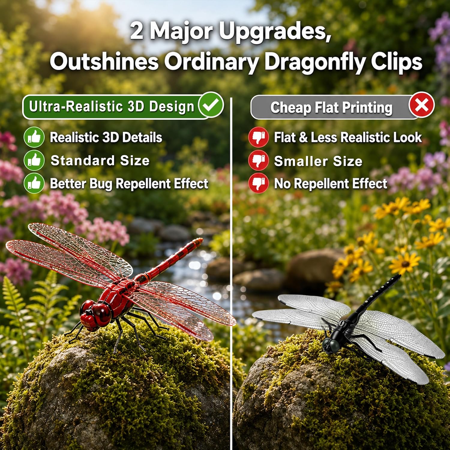 8 Pack 3D Dragonfly Clips, Realistic Fake Dragonflies With Stakes
