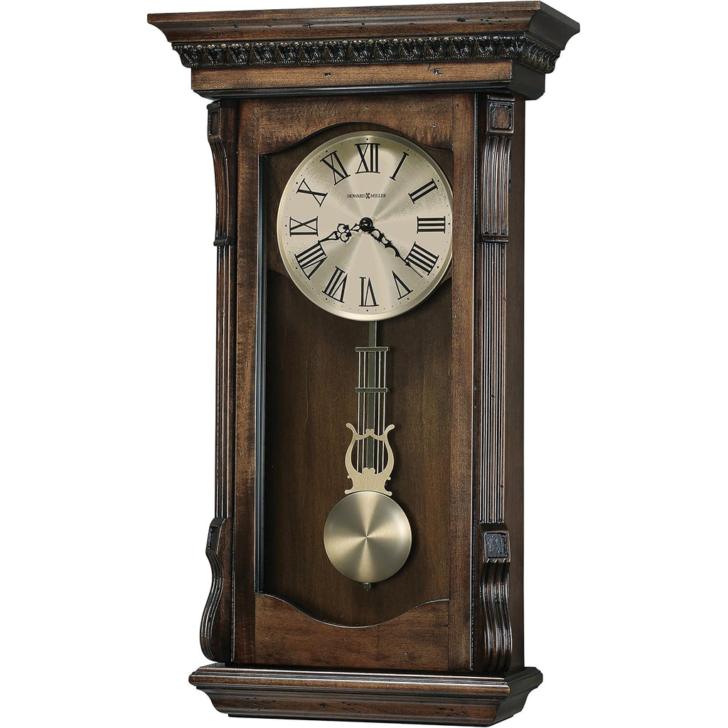 Howard Miller Agatha Wall Clock – Wooden Pendulum Clock With Triple-Chime Quartz Movement, Battery Operated, Acanthus Molding Detail