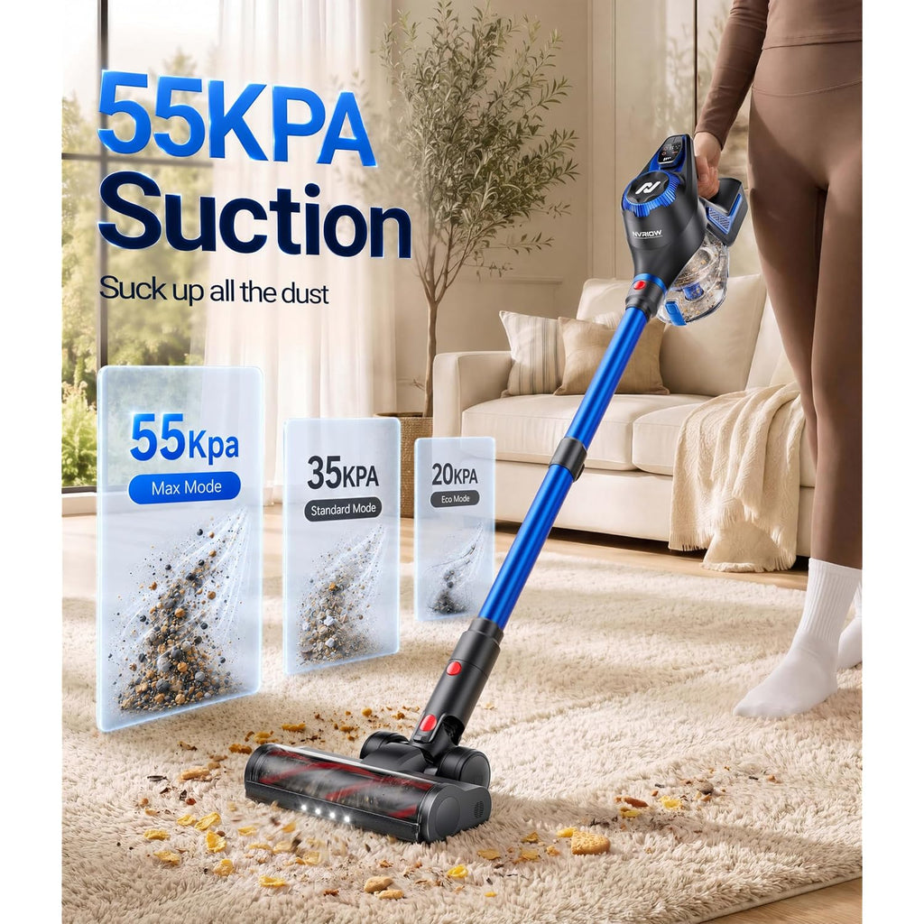 Cordless Vacuum Cleaner, 55Kpa Vacuum Cleaners For Home, Max 80Mins Runtime Stick Vacuum With Led Display&1.5L Dust Cup, Rechargeable Lightweight Handheld Vacuum For Carpet/Hardwood Floor/Pet Hair/Car