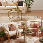 Homcom 24" Round Coffee Table With Hammered Tray Top, Vintage Metal Center Table For Living Room, Bedroom, Side Table, Gold