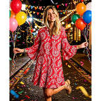 Selink Womens Long Sleeve Dresses Casual V Neck Tribal Print Button Flowy Boho Mini Beach Dress