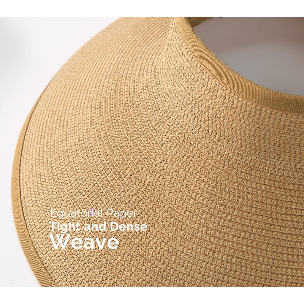 Camptrace Sun Visors for Women Wide Brim Beach Hat Foldable Straw Visor Hat Ponytail Summer Packable UPF 50+