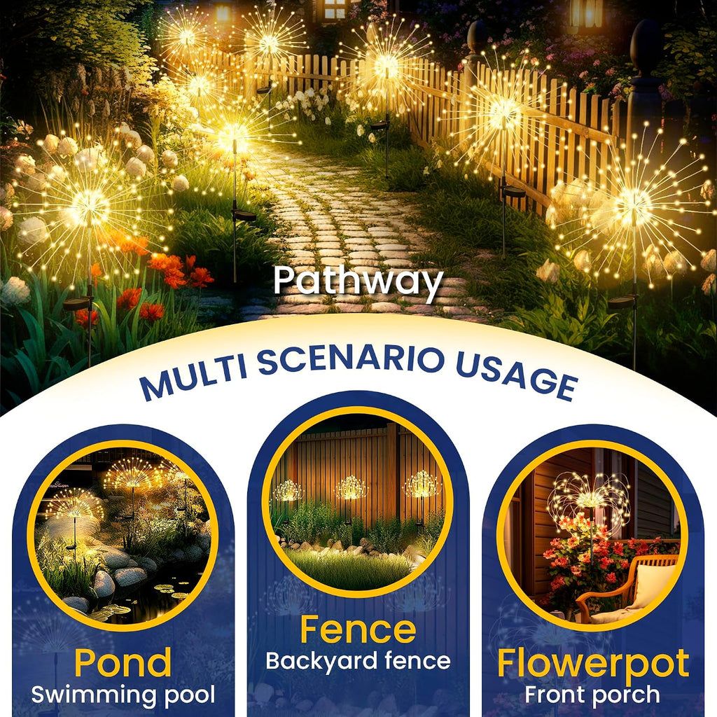 Gigalumi Garden Decor Outdoor Lights 120Led 2Pack, Solar Garden Lights Outside Fairy Firework Decorative,Solar Powered For Yard Pathway Flowerbed Planter Balcony, Gifts For Mom(Warm White