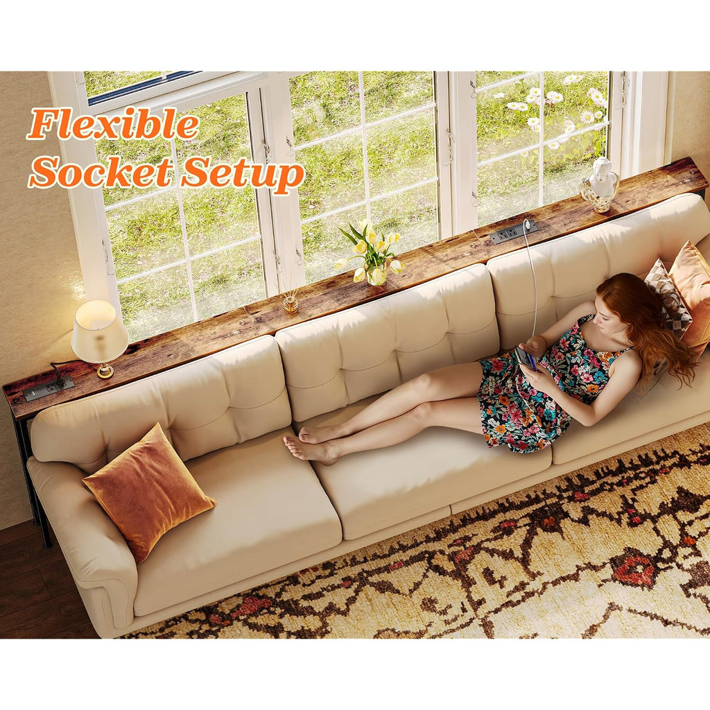 Superjare 102 Inch Sofa Table With 2 Power Outlets And Usb-C Ports, 5.9 Inch Narrow Console Table With Storage, Extra-Long, For Entryway Hallway Couch Behind Sofa, Small Spaces, Rustic Brown