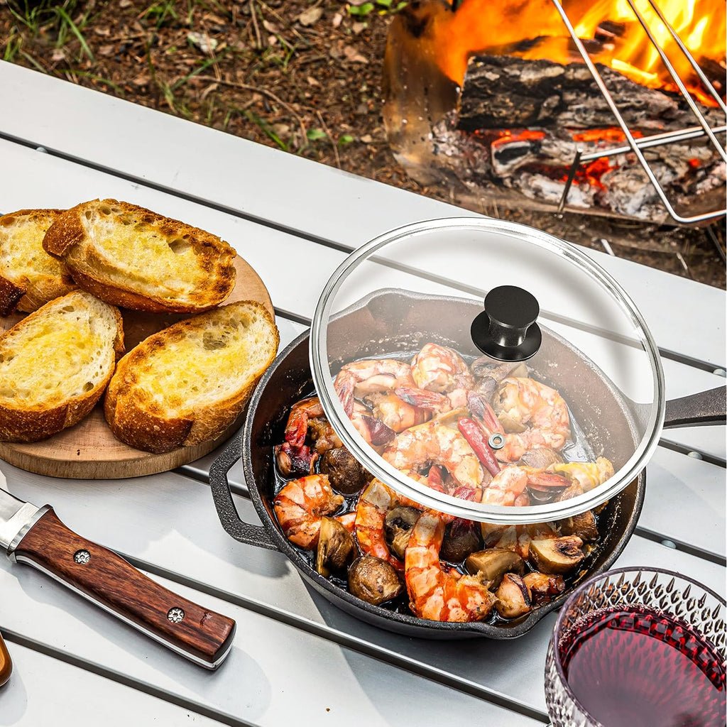 Utopia Kitchen Premium Saute Frying Pan 12 Inch, Cast Iron Chefs Pan, Pre Seasoned Cast Iron Skillet With Lid, Safe Grill Cookware For Indoor & Outdoor Use, Black
