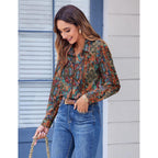 Zeagoo Button Down Shirts For Women Dressy Floral Printed Long Sleeve Blouse Business Casual Work Tops