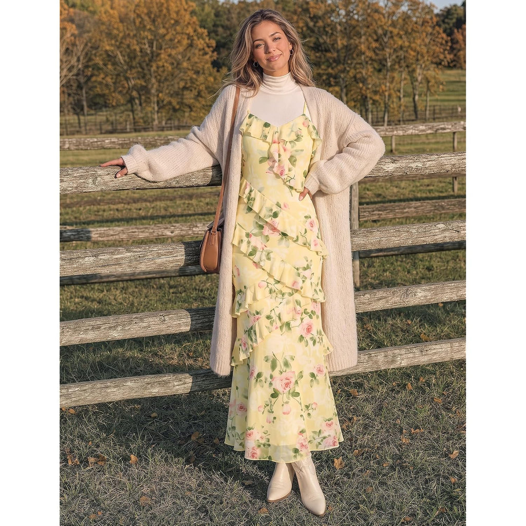 Merokeety Summer Floral Wedding Guest Maxi Dress Women 2026 Vacation Formal Bodycon Spaghetti Strap Cocktail Party Long Dress