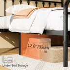 Zunatu Queen Size Metal Platform Bed Frame/Victorian Style Headboard And Footboard/Steel Slat Support/Easy Assembly/No Box Spring Needed/Underbed Storage/Noise Free/Black