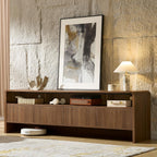Amerlife 70" Modern Tv Stand For Tvs Up To 80", Wood Tv Console With Curved Profile Design & 2 Storage Cabinets, Media Console Entertainment Center For Living Room, Brown