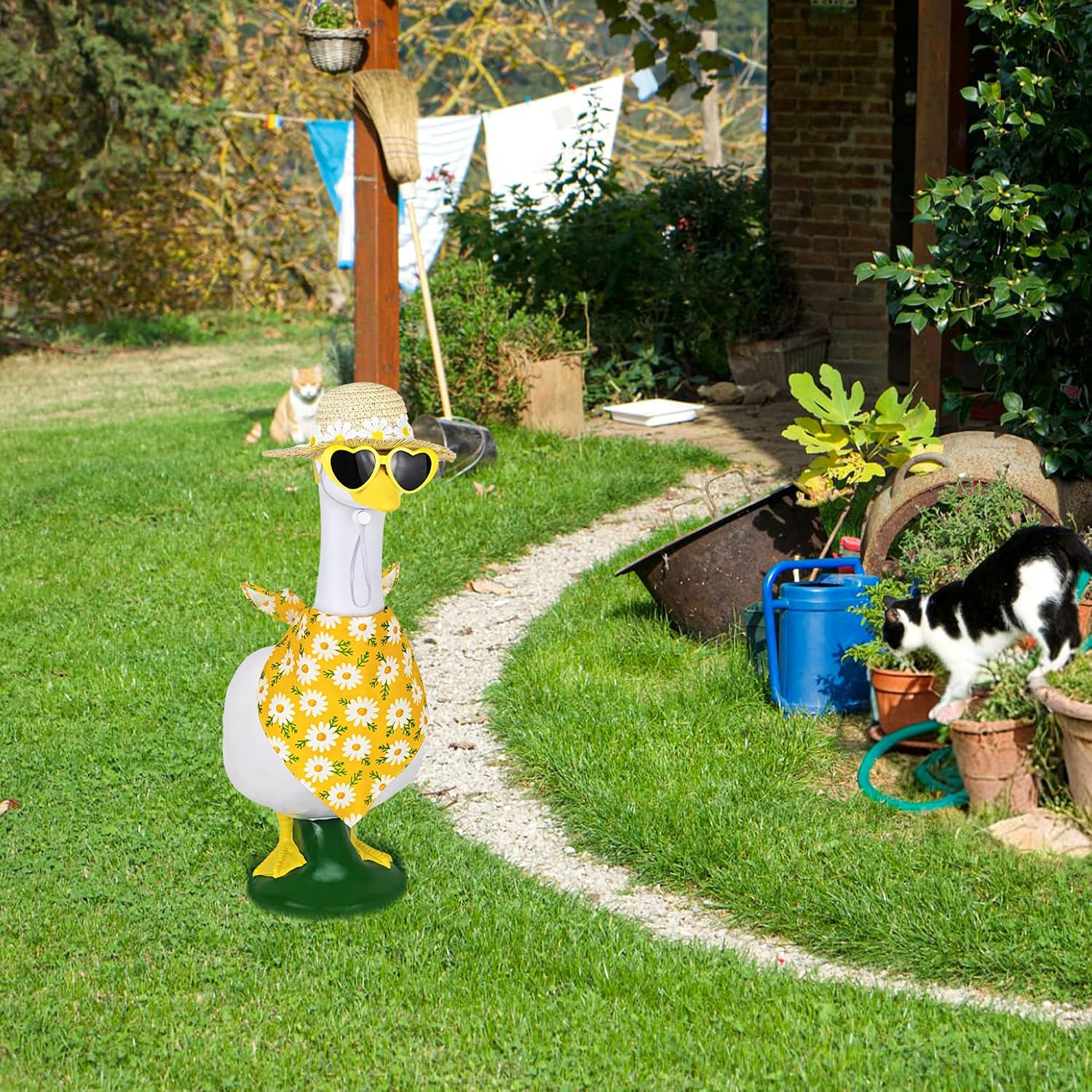 Summer Spring Porch Goose Outfit, Daisy Flower Goose Outfit Clothes For 17/23" Lawn Geese Statue For Garden Yard Decor (Yellow) (Yellow)