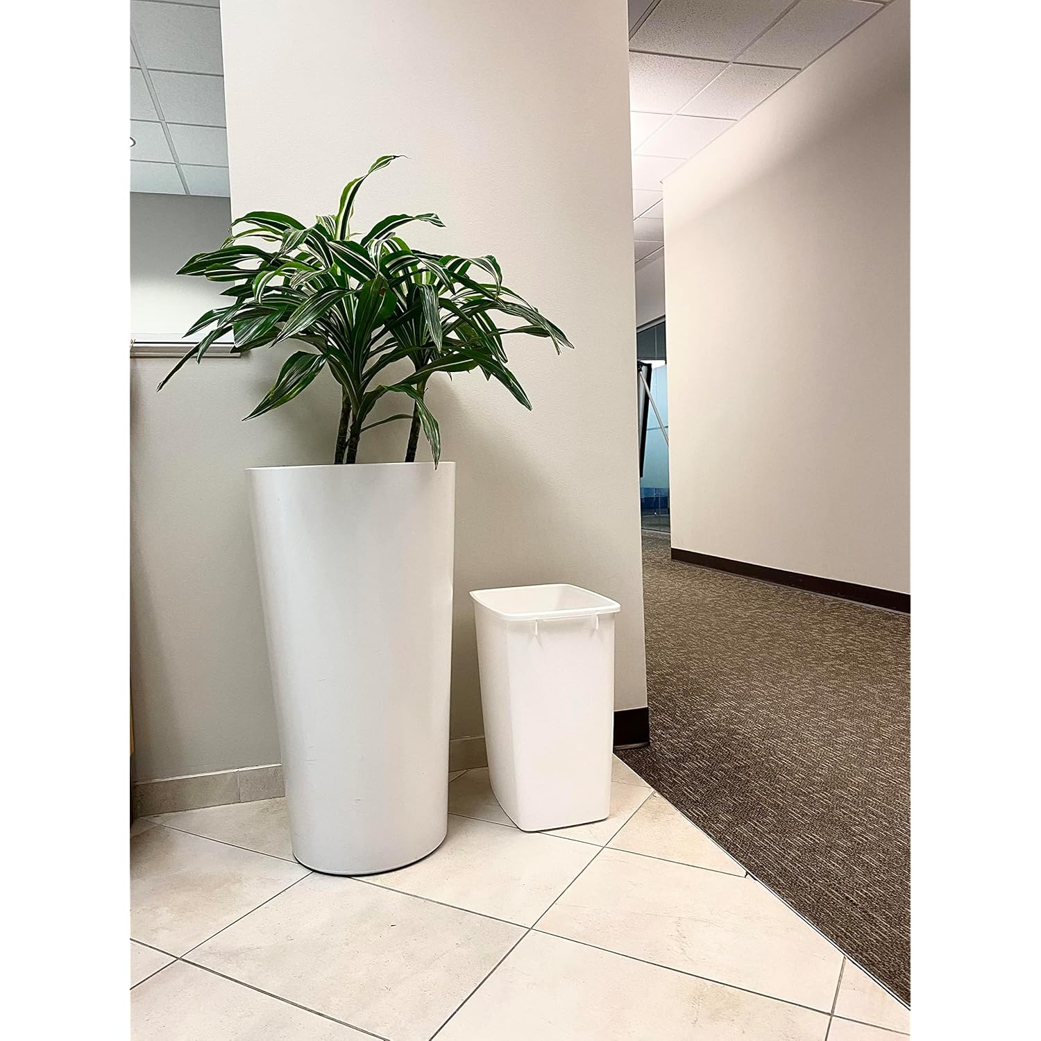 Rubbermaid Small Kitchen Bathroom Trash Can, 9 Gallons, White, Waste Basket for Under Counter/Kitchen/Office/Bedroom/Bathroom