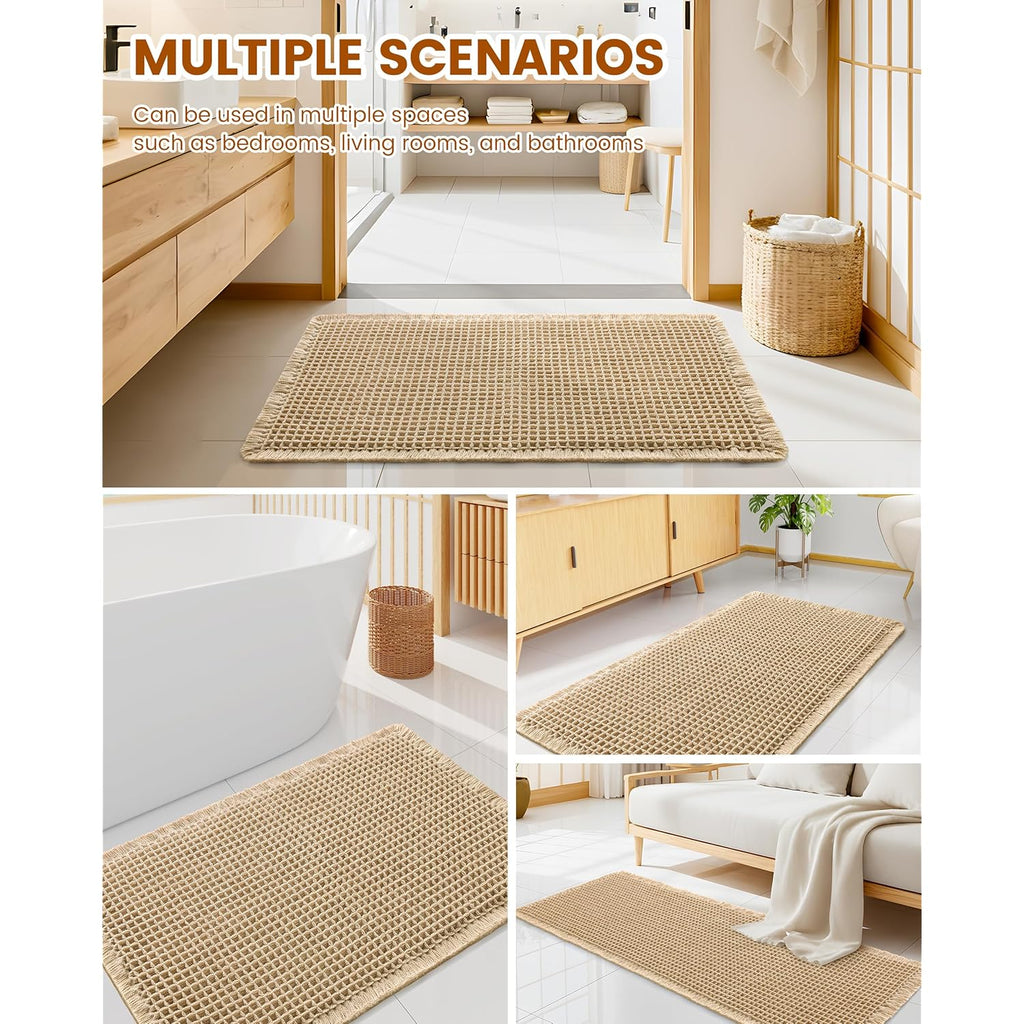Smiry Waffle Bath Mat 30x20, Extra Soft Absorbent Bathroom Rugs, Non Slip Machine Washable Quick Dry Bath Rugs for Bathroom Floor, Tub, Shower, Home Decor Accessories, Brown