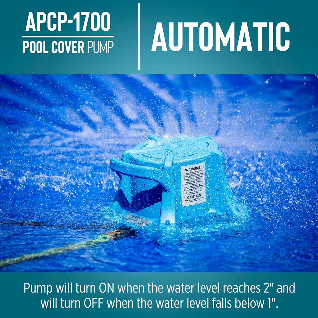 Little Giant Apcp-1700 115-Volt, 1/3 Hp, 1745 Gph, Automatic, Submersible, Swimming Pool Cover Pump With 25-Ft. Cord, Light Blue, 577301
