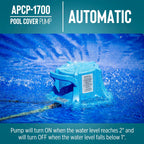 Little Giant Apcp-1700 115-Volt, 1/3 Hp, 1745 Gph, Automatic, Submersible, Swimming Pool Cover Pump With 25-Ft. Cord, Light Blue, 577301