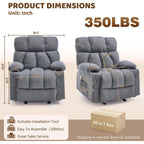 Massage Rocking Recliner Chair, Ergonomic Recliners Sofa With Vibration Massage & Heat, Rocking Chair Nursery Chair For Living Room Lounge With 4 Pockets, 2 Cup Holders, Usb Charge Port, Grey