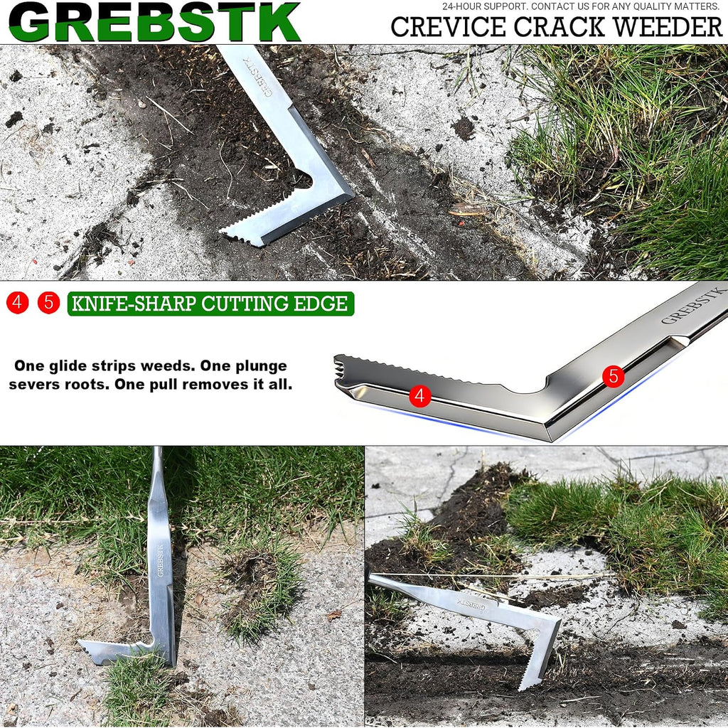 Crack Weeder Crevice Weeding Stainless Steel Sharp Lightweight Tool | Razor-Sharp Rust-Resistant L-Shaped Blade, Solid Beech Wood Non-Slip Handle, For Patio Cracks, Driveway Gaps, Walkway Edging