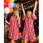 Selink Womens Long Sleeve Dresses Casual V Neck Tribal Print Button Flowy Boho Mini Beach Dress