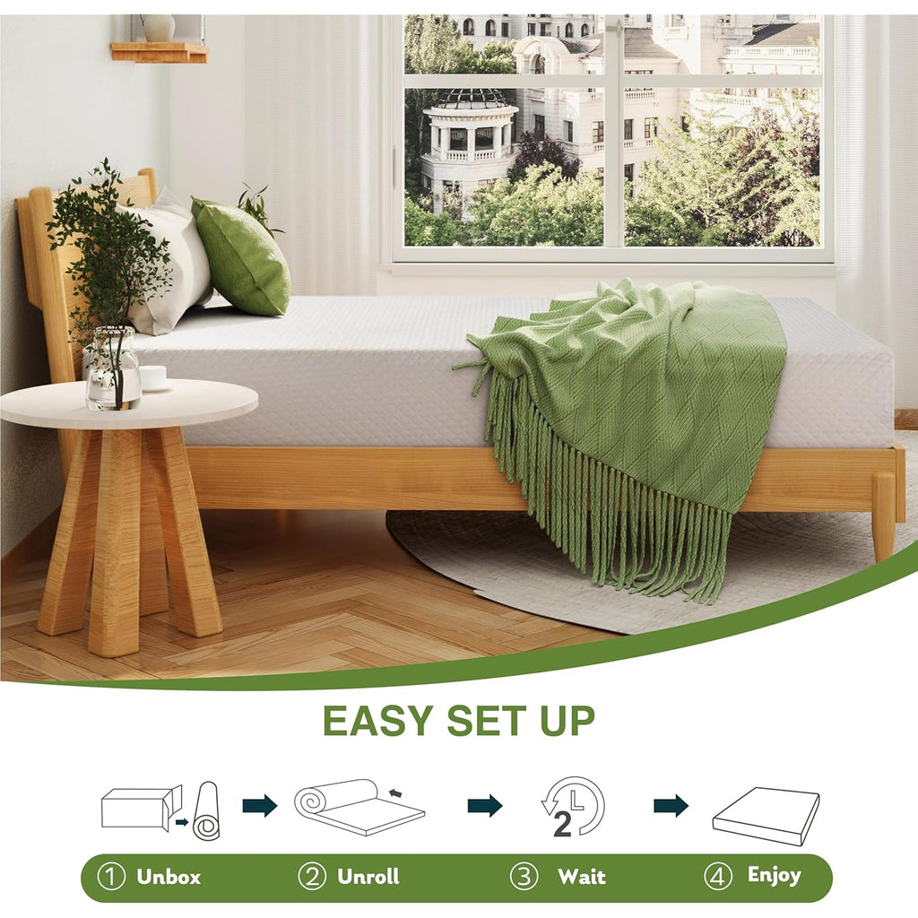 EGOHOME Full Size Memory Foam Mattress, 8 Inch Bed Mattress in A Box with Cooling Green Tea Gel, Pressure Relief with Medium Firm Support, CertiPUR-US Certified, 75''L x 54''W, ‎37.3 pounds White