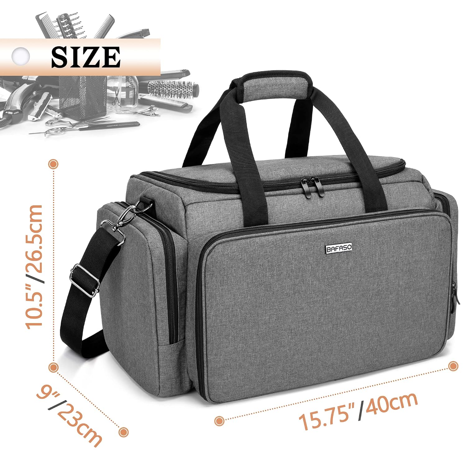 Large Capacity Hairdresser Bag With Adjustable Dividers, Travel Barber Case Holds Various Hair Cutting Tools (No Accessories), Gray