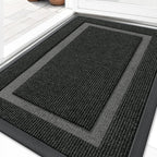 Olanly Front Door Mat Indoor Outdoor Entrance, Waterproof All-Season, All-Weather Doormat, Sturdy Natural Rubber, Fade Resistant, Low Profile, Easy Clean Patio Porch Entryway Mat, 29.5X17, Black