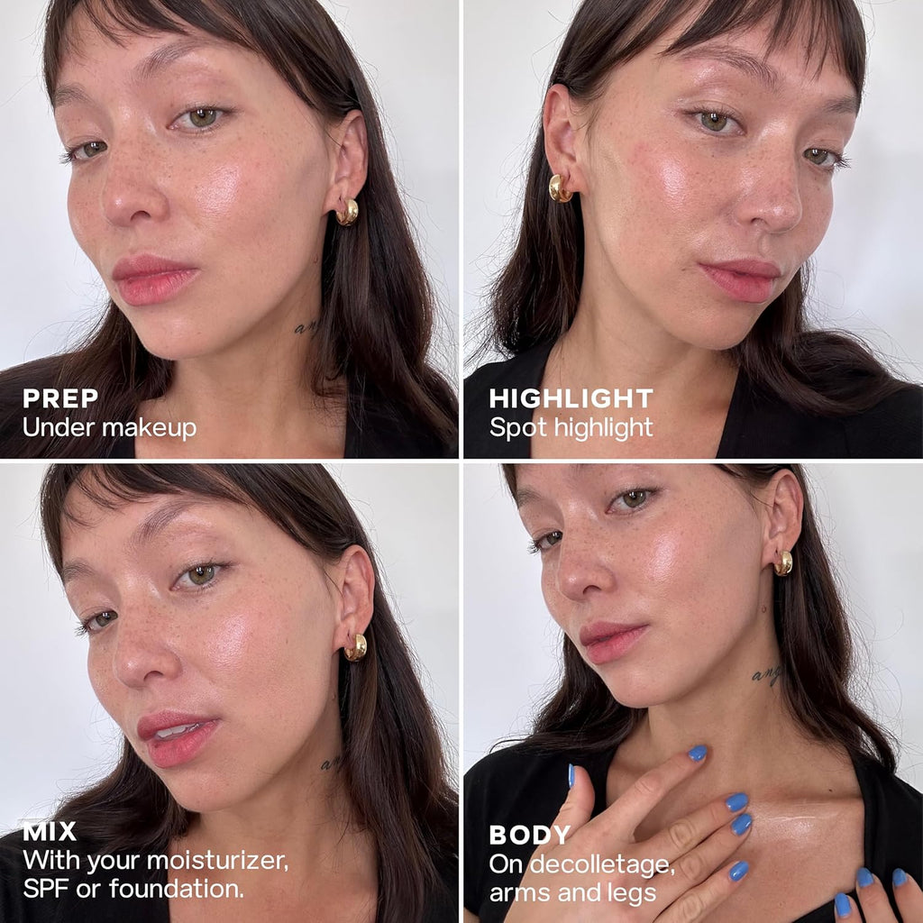 Saie Glowy Super Gel - Hydrating Makeup Primer and Illuminating Glow Serum Enriched with Vitamin C and Squalane Oil - All-Over Liquid Highlighter Makeup for Instant Glass Skin - Starglow (1 oz)