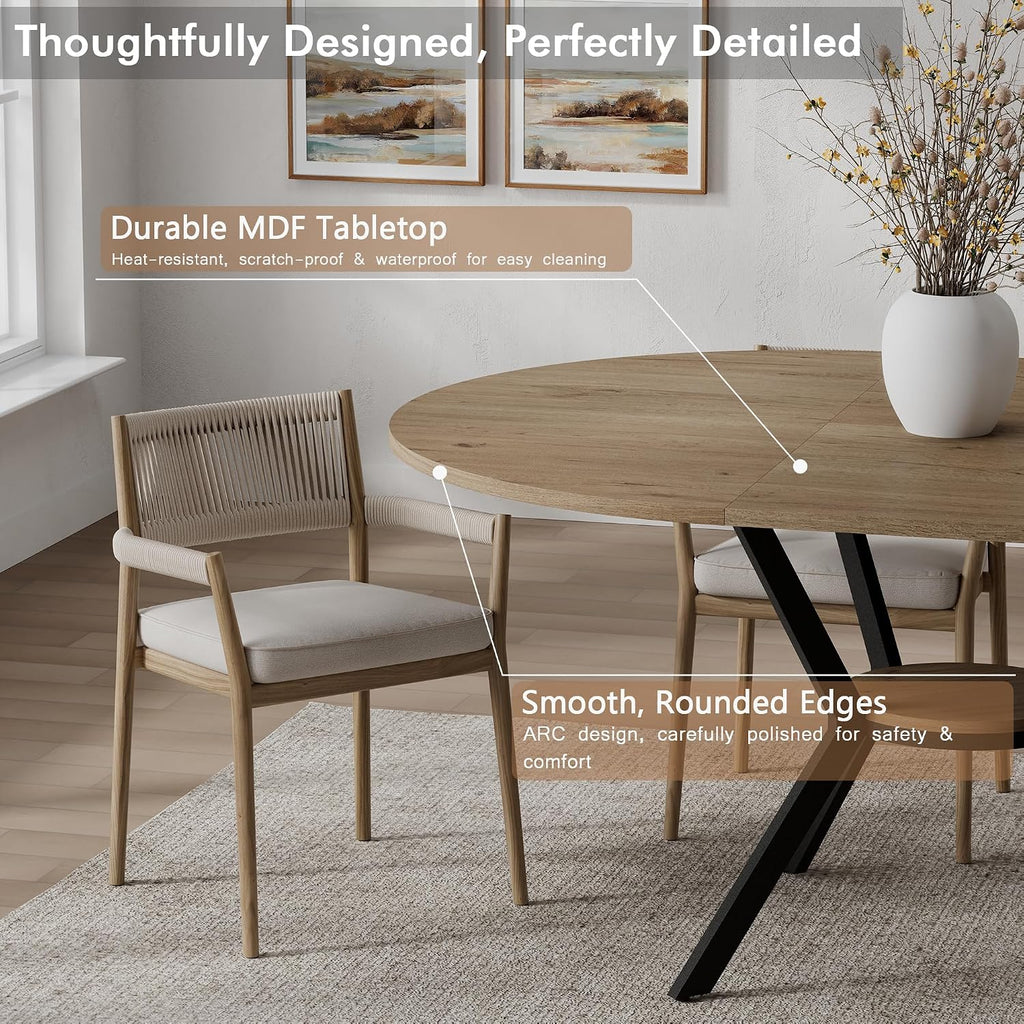 42"-58" Extendable Round Dining Table For 4-6, Kitchen Oval Table With Built-In Flip Leaf & Storage Shelf, Space Saving Modern Design With Sturdy Metal Legs For Kitchen, Living Room & Small Apartments