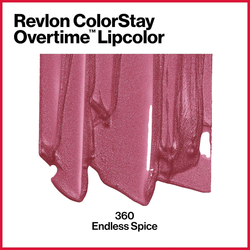 Revlon Liquid Lipstick with Clear Lip Gloss, ColorStay Overtime Lipcolor, Dual Ended with Vitamin E, 360 Endless Spice, 0.07 Oz