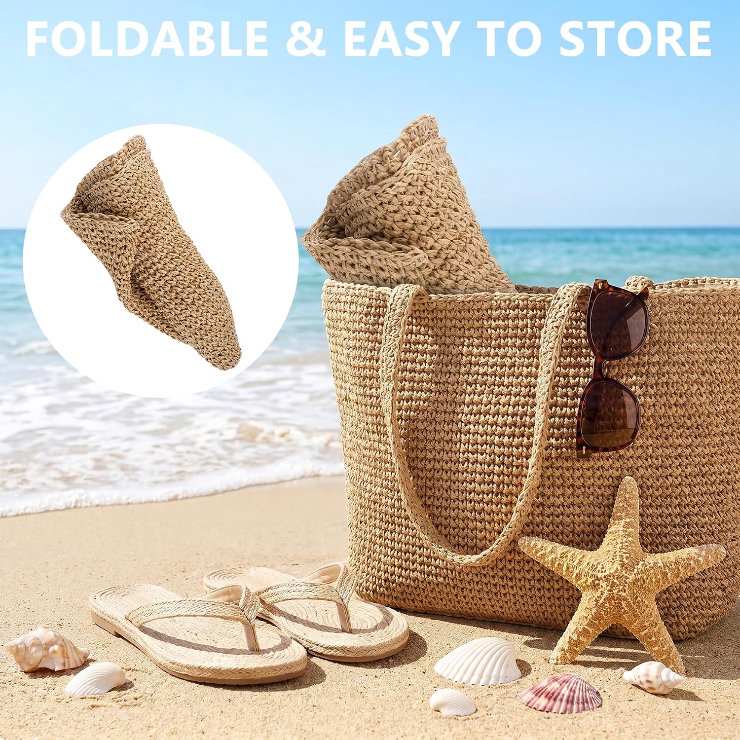 Summer Straw Hats for Women Wide Brim Foldable Summer Beach Vacation Packable Travel Cap Lightweight Brown Brown