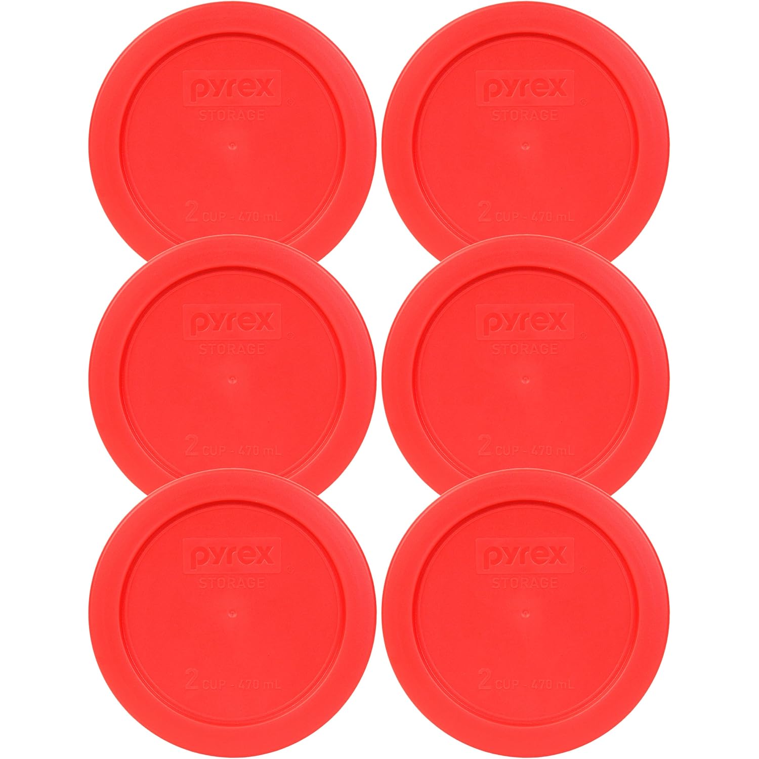 Pyrex 7200-PC 2-Cup Red Food Storage Replacement Lid (6-Pack) - Made in USA