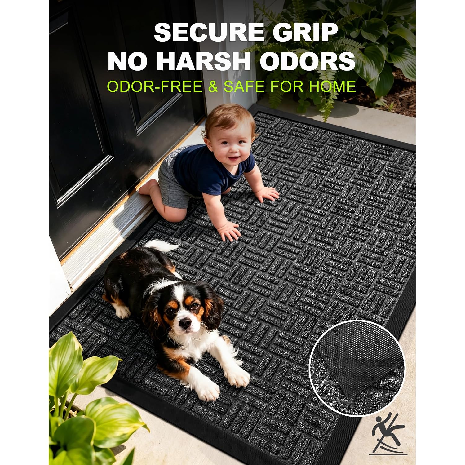Front Door Mat Outdoor Entrance, 29.5" X 17" Heavy Duty Welcome Mat For Outdoor And Indoor, Waterproof Dirt Trapper Doormat, Super Absorbent Indoor Entryway Mat For Patio & Porch - Gray