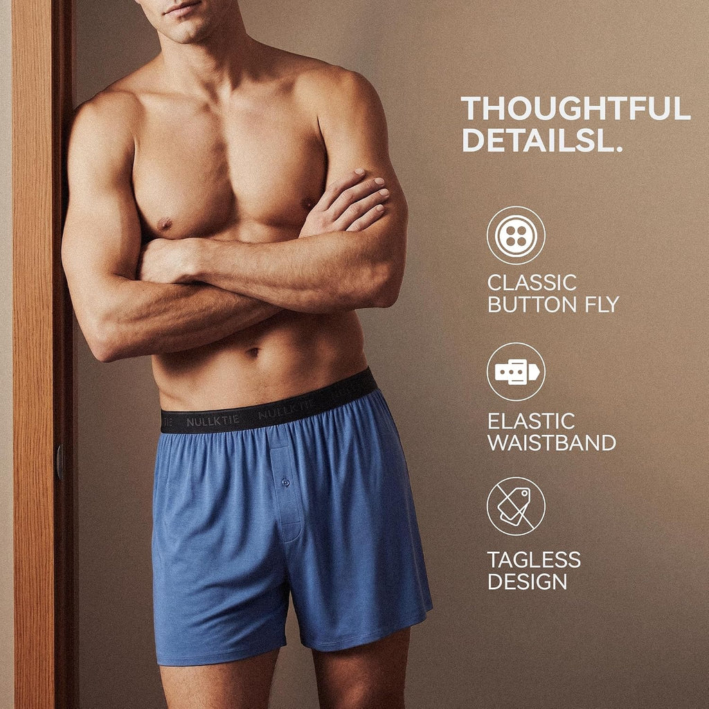 Soft Cooling Men'S Boxer Shorts，Viscose Made From Bamboo Underwear With Button Fly, Loose Relaxed Fit Boxers
