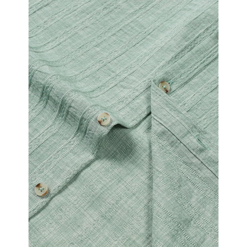 Lucmatton Men'S Vintage Bohemian Short Sleeve Button Down Shirt Casual Regular Fit Striped Textured Summer Beach Tops