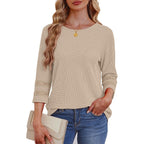 OFEEFAN Womens Tops Dressy Casual 3/4 Length Sleeve Shirts Spring Summer Plus Size Lace Crochet Blouses Waffle Knit