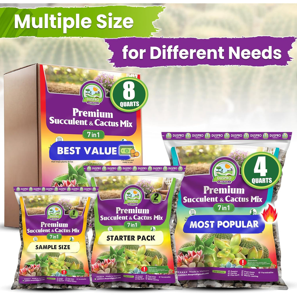 Succulents Soil Potting Mix – 7 In 1 Ingredients Well-Draining, Nutrient-Rich Cactus Potting Soil For Succulents And Cacti, Indoor & Outdoor Use, Ready To Use, Supports Healthy Root Growth, 1Qt