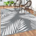 Genimo Outdoor Rug, Waterproof Plastic Rugs For Patio, 5'X8' Grey White | Outside Larger Leaf Carpet Mat For Porch Decor, Deck, Balcony, Camping, Rv, Backyard, Picnic, Beach, Reversible, Foldable