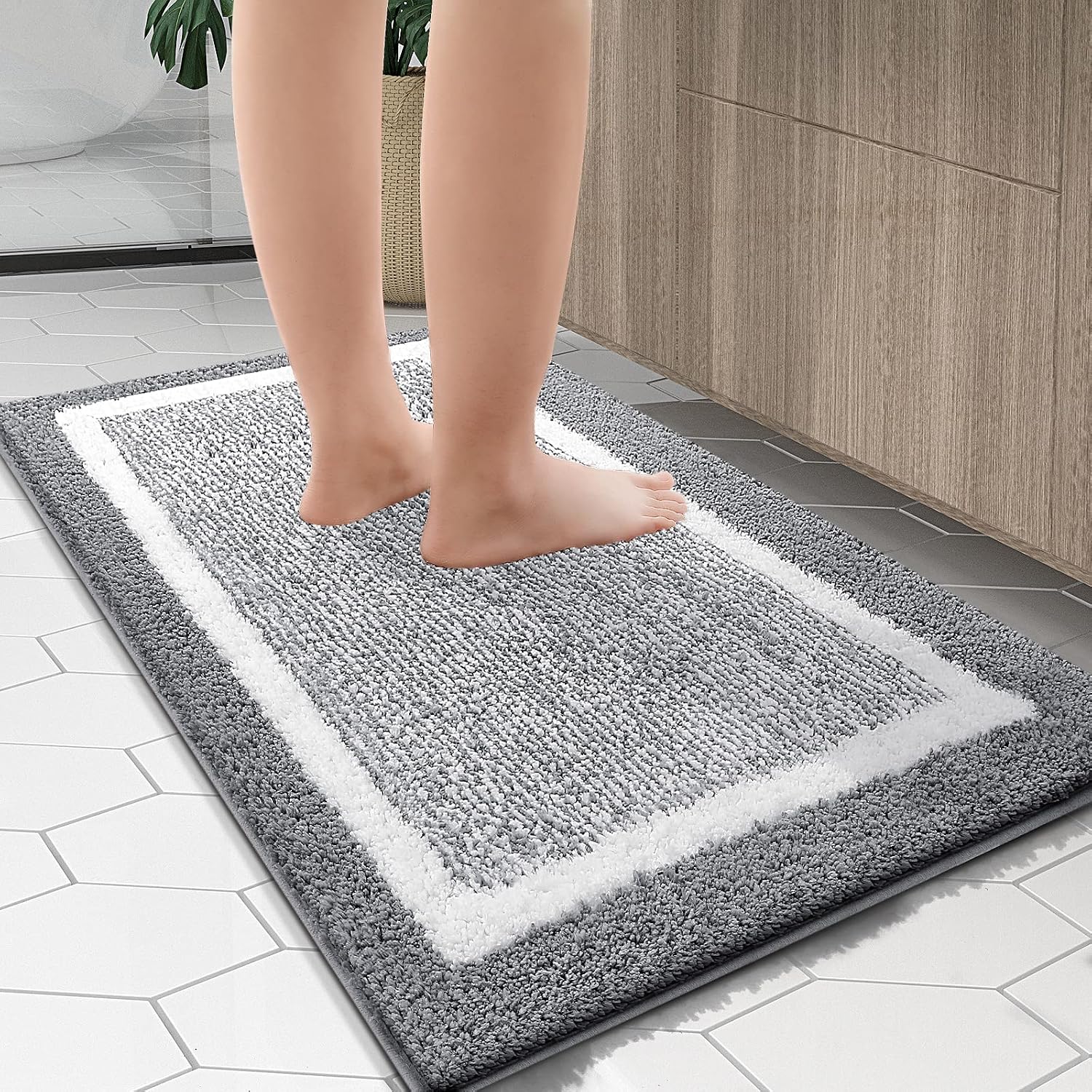 Olanly Small Bathroom Rugs 24X16, Extra Soft And Absorbent Microfiber Bath Rugs, Non-Slip, Machine Washable, Quick Dry Shaggy Bath Carpet, Bath Mats For Bathroom Floor, Tub, Shower, Grey