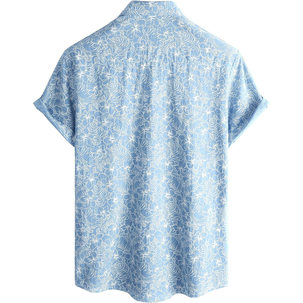 Mens Hawaiian Shirt Short Sleeve Button Down Cotton Floral Shirts Casual Tropical Beach Summer Shirts