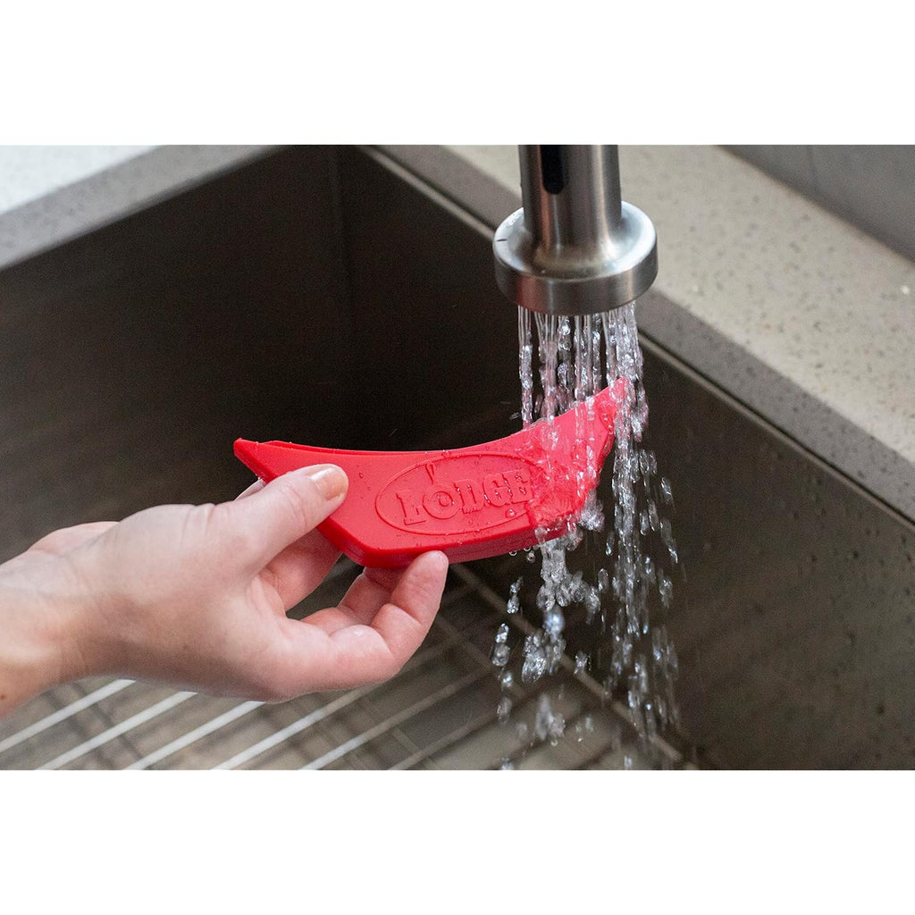 Lodge Silicone Assist Handle Holder - Dishwasher Safe Hot Handle Holder Designed for Traditional Lodge Cast Iron Dual Handle Products - Reusable Heat Protection Up to 450° - Red