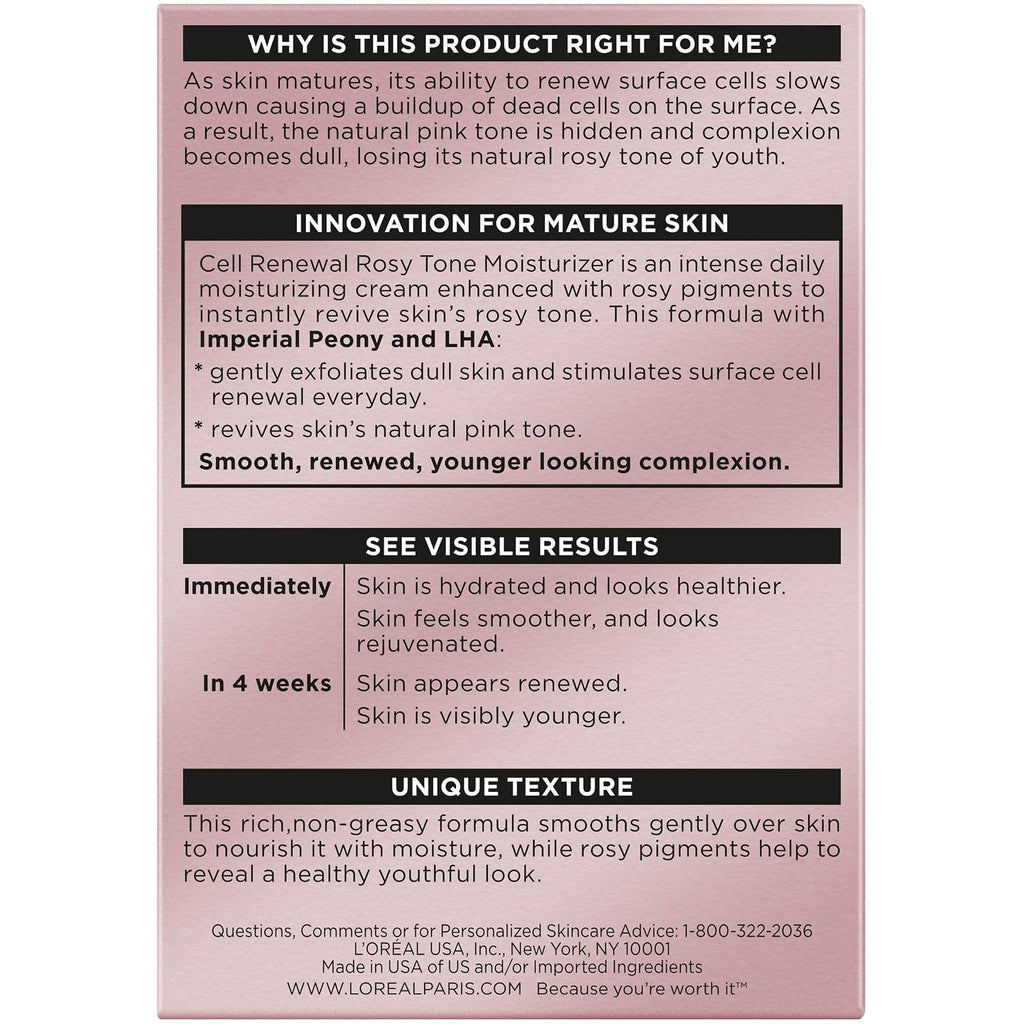L'Oreal Paris Age Perfect Rosy Tone Anti-Sagging Face Moisturizer, Renew & Revive Healthy Tone, 1.7 Oz (Packaging May Vary)