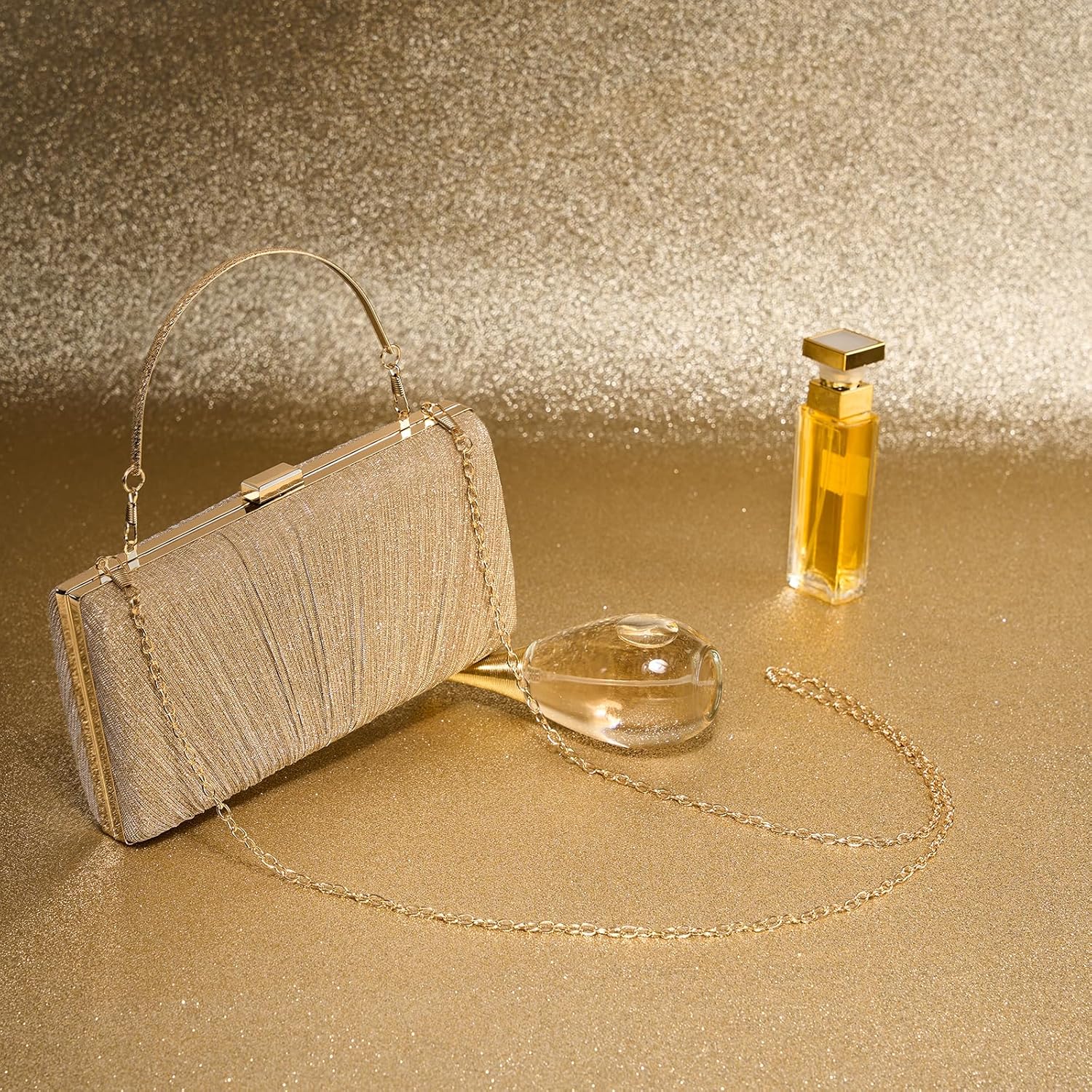 Kseymeir Clutch Purses for Women Pleated Evening Handbag with Chain Prom, Cocktail, and Wedding | Pleated, with Chain, Prom, Cocktail, Wedding