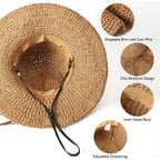 Beach Sun Straw Hats for Women, Floppy Wide Brim Summer Straw Hats, Foldable Packable Roll up Cap
