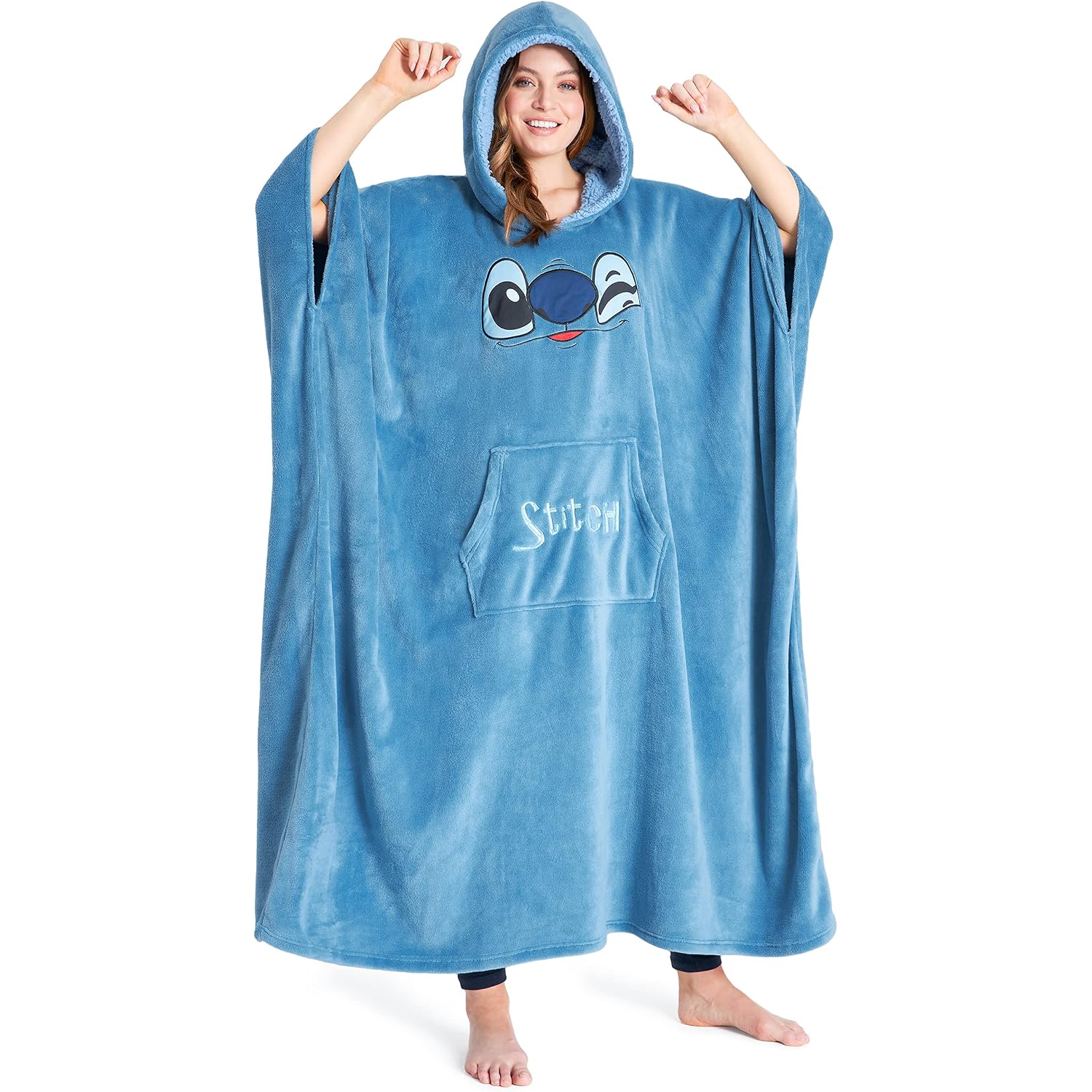 Disney Stitch Blanket Hoodie For Women Teens, Wearable Oversized Fleece Hooded Poncho With Pocket, Cozy Gifts For Women