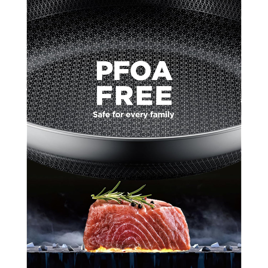 Non Stick Frying Pans, 12-inch with Lid, Hybrid Fajita Pans Nonstick,non stick Skillets Stainless Steel, Dishwasher & Oven-Safe, Induction Compatible Cooking Pan, PFOA Free Cookware