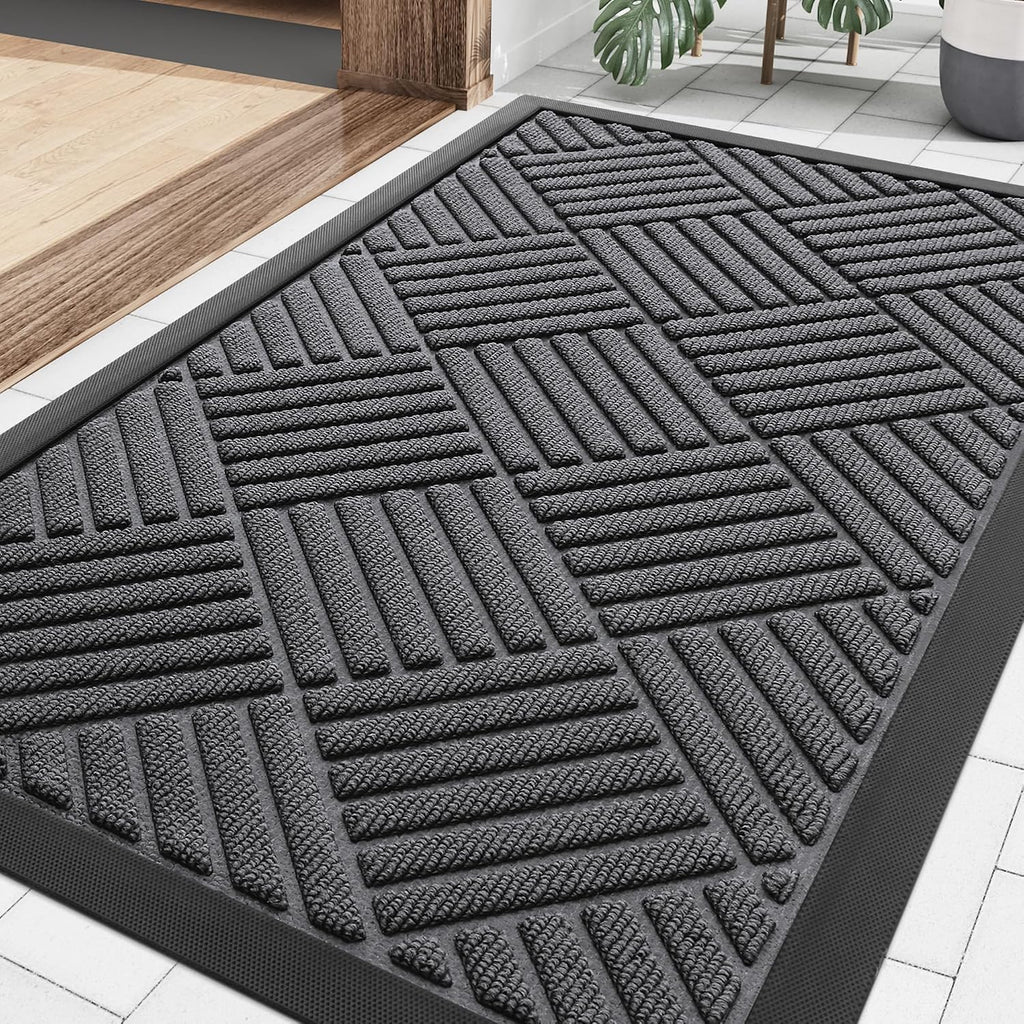 Smiry Front Door Mat Outside Entrance, Heavy Duty Outdoor Indoor Natural Rubber Doormat, Non Slip, Trap Dirt And Moisture, Easy Clean, Low Profile Patio Porch Entryway Mat, 29.5X17, Grey
