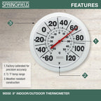 Springfield Indoor Outdoor Big And Bold Dial Thermometer, Wireless Thermometer With Easy To Read Large Numbers For Patio, Pool, And Indoor Areas, 8-Inch, White