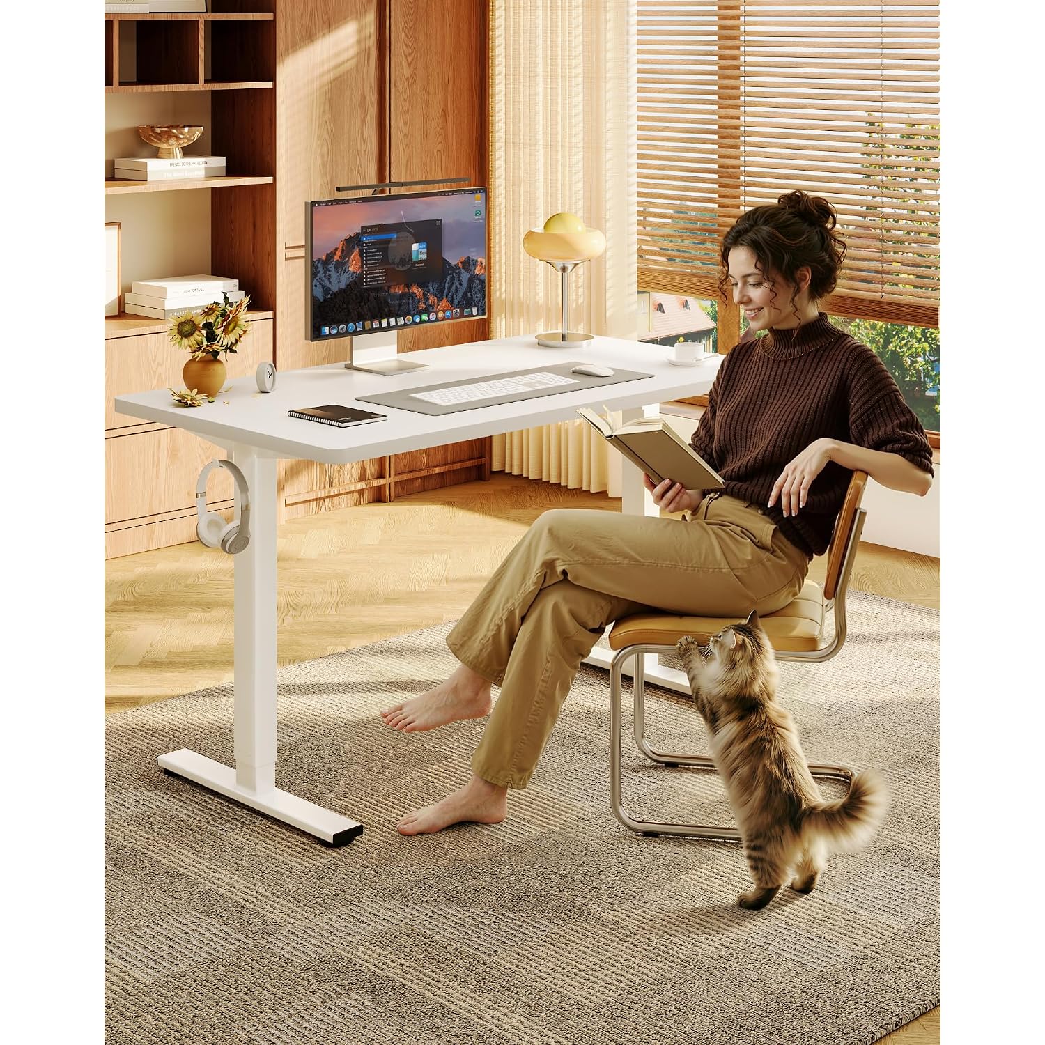 Flexispot En1 48"X24" One-Piece Standing Desk, White | 176 Lbs Capacity, Seamless Desktop, Home Office, 4 Memory Presets, Dual Monitor Setup, Anti-Collision
