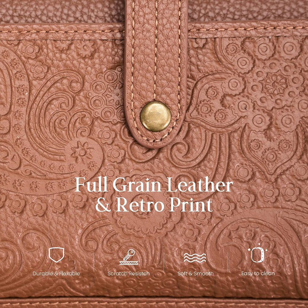 Befen Leather Wristlet Wallet For Women Cell Phone Purse With Built In Wallet Vintage Leather Crossdody Bag Clutch Purse