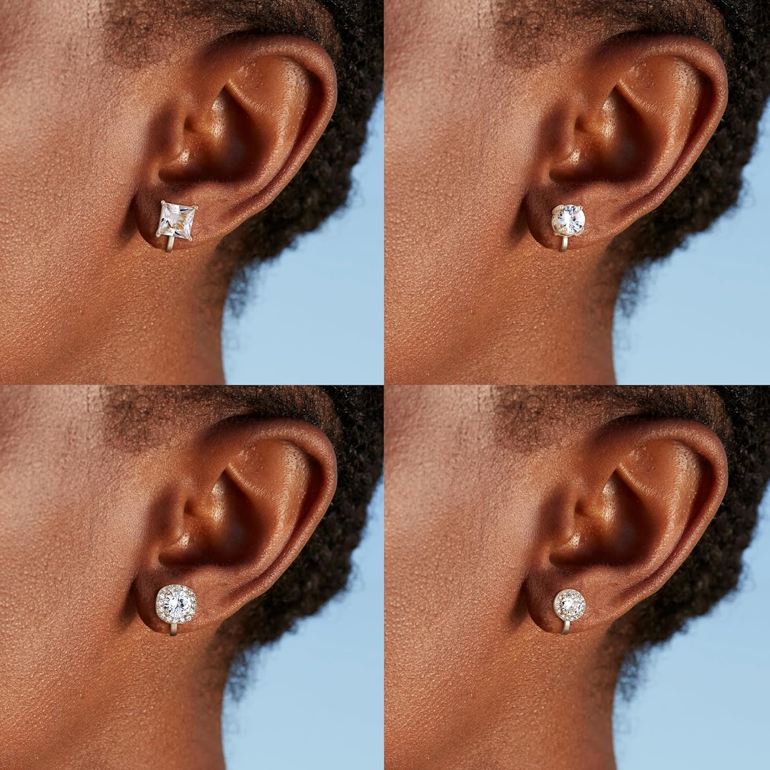 Thunaraz Cubic Zirconia Clip on Earrings - Women Hypoallergenic Comfortable Non Pierced Stud Earrings for Wedding and Dance Competitions, Clip-on Earrings Silver Gold