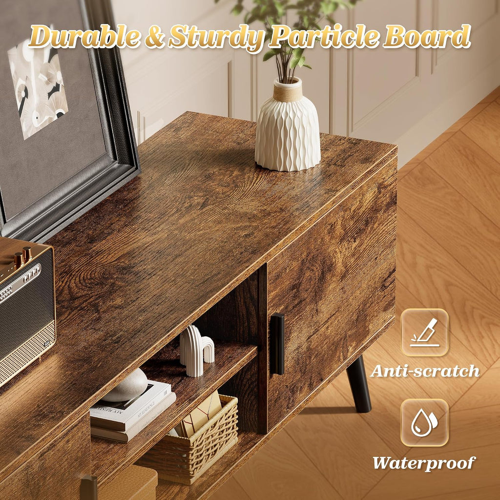 Superjare Tv Stand For 55 Inch Tv, Entertainment Center With Adjustable Shelf, 2 Cabinets, Tv Console Table, Media Console, Solid Wood Feet, Cord Holes, For Living Room, Bedroom, Rustic Brown